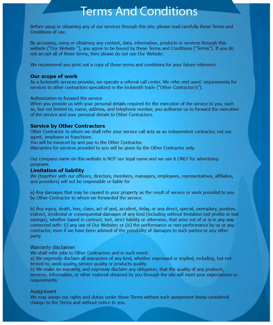 Express Lock & Key Store, Woodbridge Township, NJ 732-366-9366 - TermsAndConditions